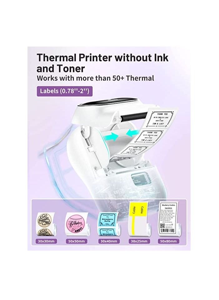 phomemo Phomemo M110 Portable Thermal Label Printer Bluetooth Connection Apply For Labeling Shipping Office Cable Retail Barcode And More with 1 40×30mm Label Roll White  - Image 3
