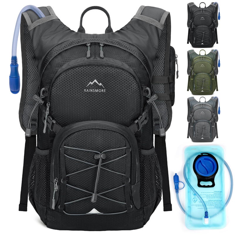 RAINSMORE Hydration Backpack with Water Bladder, 18L Lightweight Hiking Backpack for Women&Men Small Insulated Hydration Water Pack for Hiking, Running, Cycling, Biking, Black - Image 1
