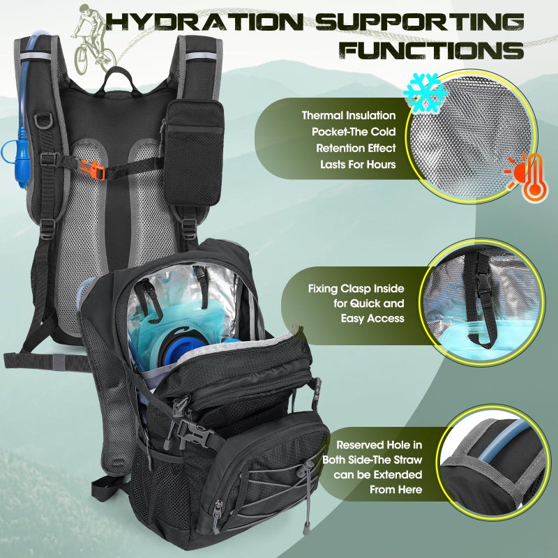 RAINSMORE Hydration Backpack with Water Bladder, 18L Lightweight Hiking Backpack for Women&Men Small Insulated Hydration Water Pack for Hiking, Running, Cycling, Biking, Black - Image 2
