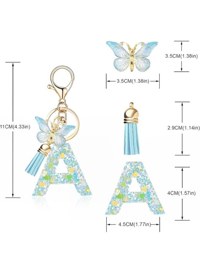 Initial Letter A Keychain Bag Charm with Butterfly & Tassel for Women - Image 2