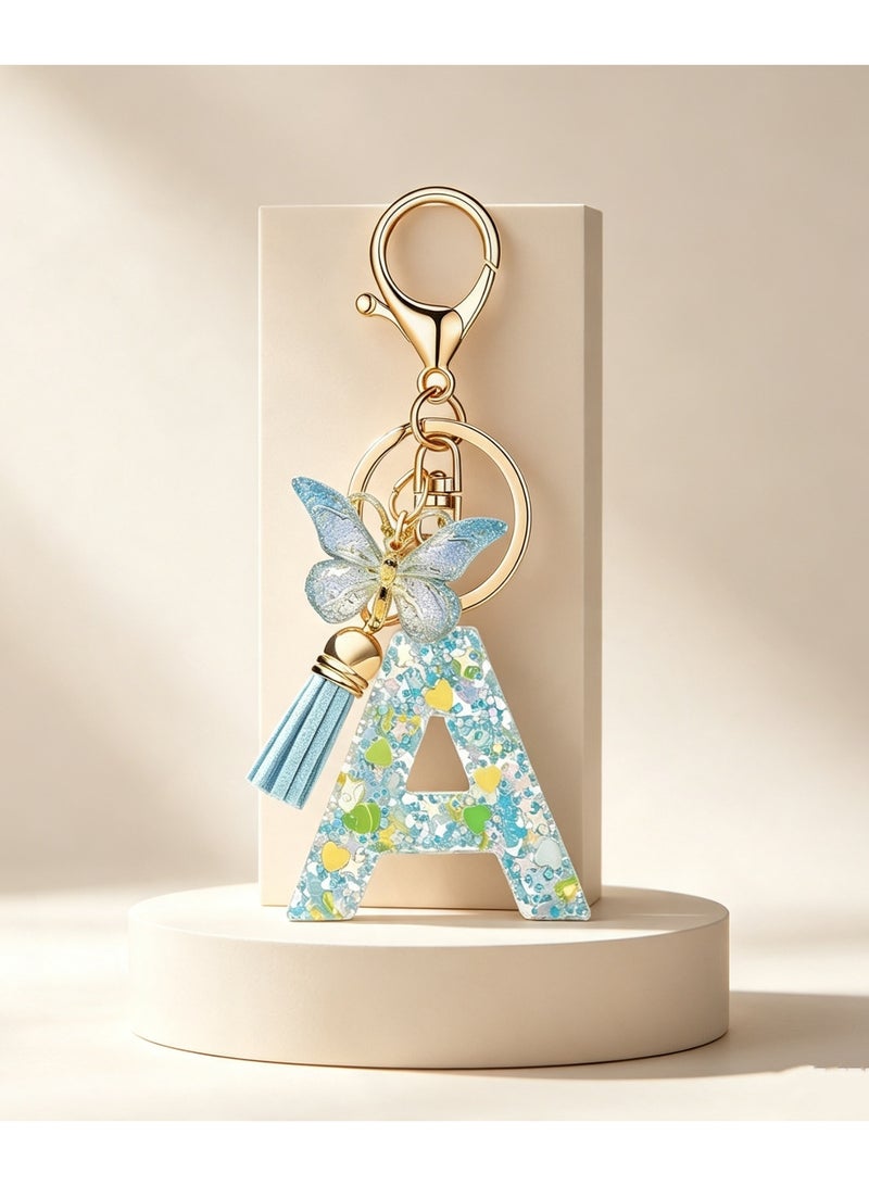 Initial Letter A Keychain Bag Charm with Butterfly & Tassel for Women - Image 3