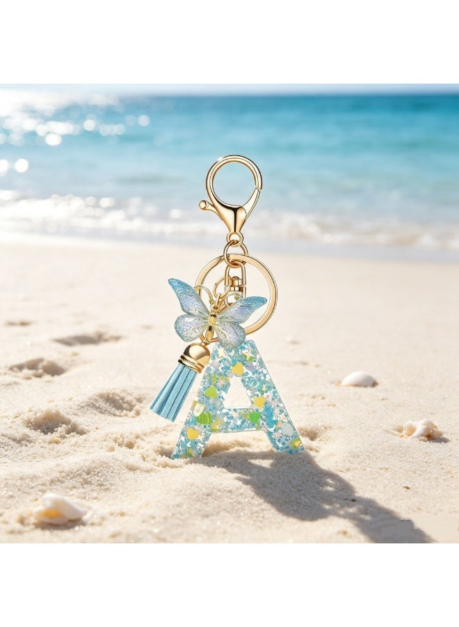Initial Letter A Keychain Bag Charm with Butterfly & Tassel for Women - Image 4