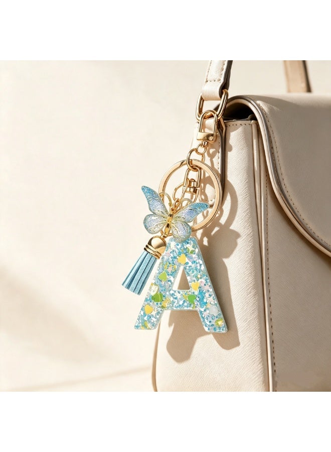 Initial Letter A Keychain Bag Charm with Butterfly & Tassel for Women - Image 5