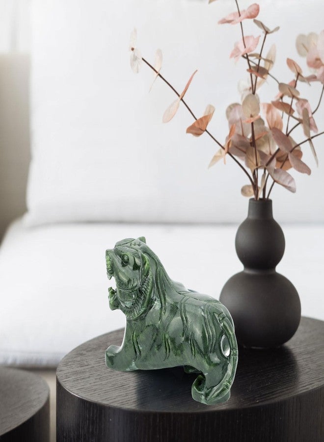 gemshan Handmade Tiger Statue Collectible - Natural Jade Tiger Sculpture for Home Decor Wild Animal Figure Collection Art Carved Figurine Decorative Sculpture Tabletop Home Decor - Image 3