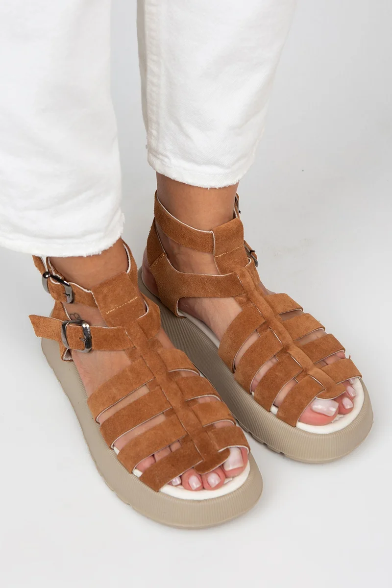 Manijero Manijero Benia Women's Genuine Leather Cage Sandals Light Tan Sandals