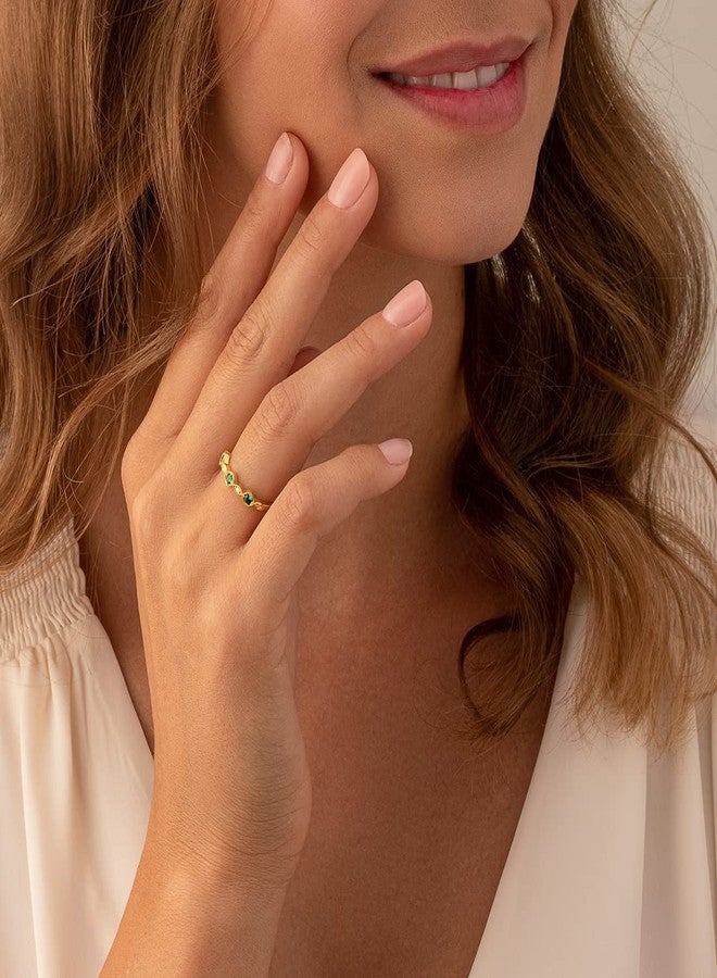 بيورا خاتم بيورا قابل للتكديس من الفضة الإسترليني بلون أصفر، مرصع بزمرد صناعي، بتصميم ماركيز ودائري للنساء، مقاس 8، 2 مم، خاتم زفاف أو ذكرى زواج، حجر بخت شهر مايو، مع علبة مجوهرات - Image 2