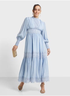 Tiered A-Line Dress With Lace Trims