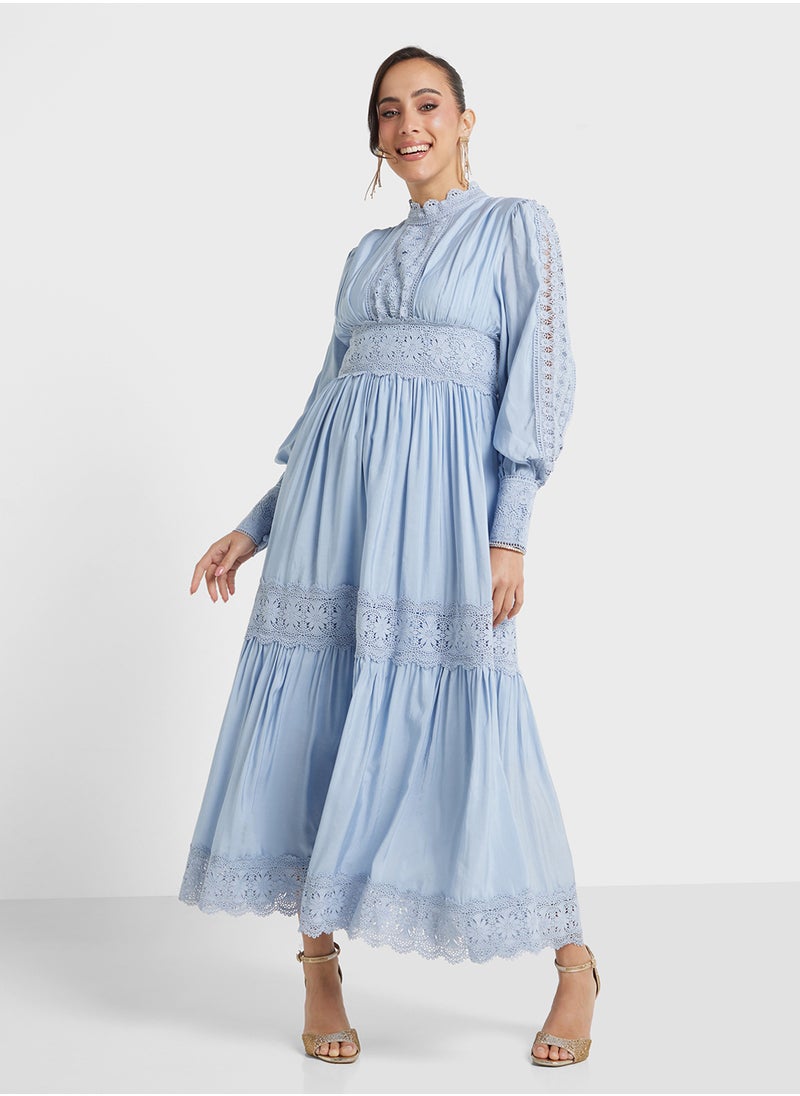 Khizana - Tiered A-Line Dress With Lace Trims - Image 1