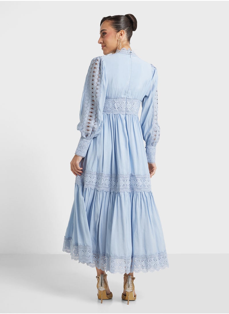 Khizana - Tiered A-Line Dress With Lace Trims - Image 1