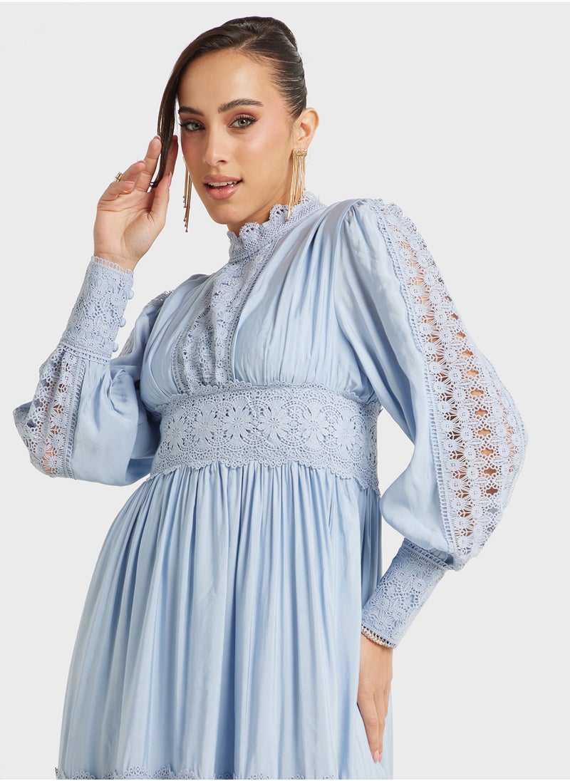 Khizana - Tiered A-Line Dress With Lace Trims - Image 1
