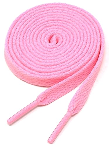 BCB Wear Flat Shoelaces 5/16" Wide Solid Colors Several Lengths For Sneakers and Shoes (Pink-45) - Image 1