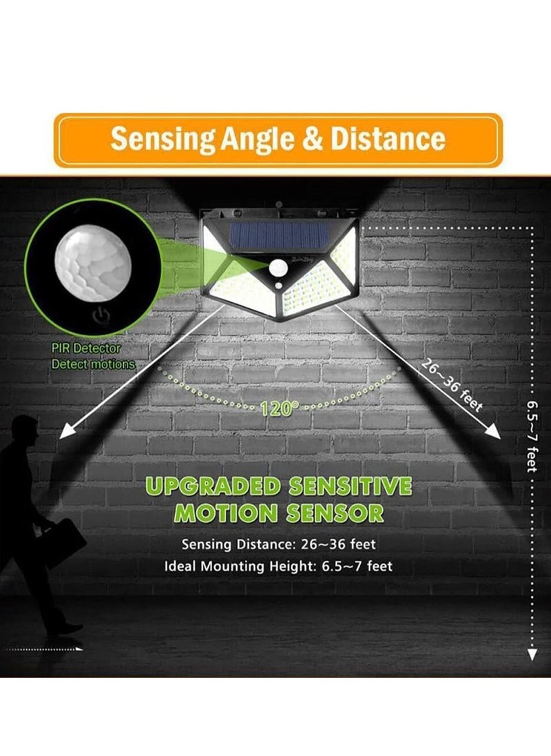New Solar Powered Garden Lights with 100 LEDs – 3 Modes Outdoor Lighting, IP65 Waterproof, 270° Motion Sensor, Energy Efficient, Perfect for Backyard, Fence, Front Door – 4 Pack