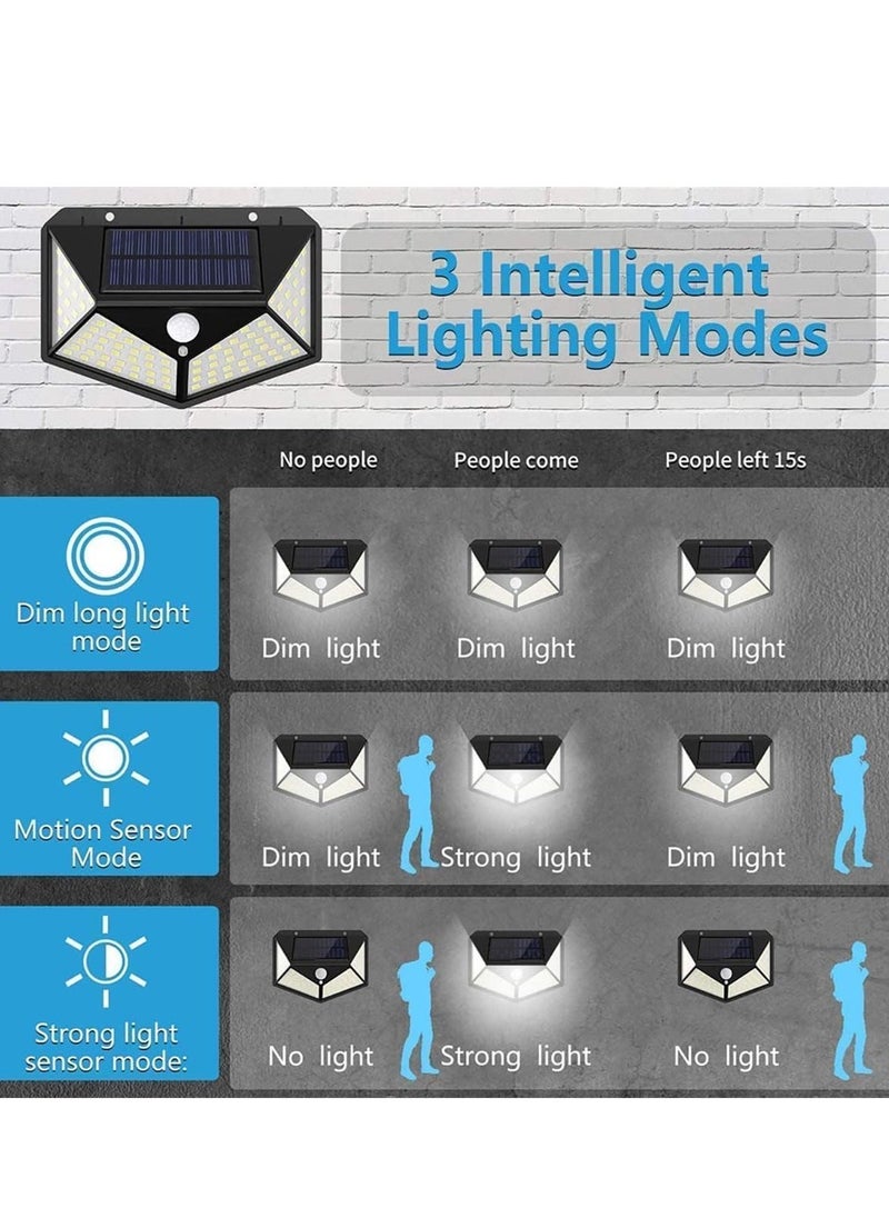 New Solar Powered Garden Lights with 100 LEDs – 3 Modes Outdoor Lighting, IP65 Waterproof, 270° Motion Sensor, Energy Efficient, Perfect for Backyard, Fence, Front Door – 4 Pack