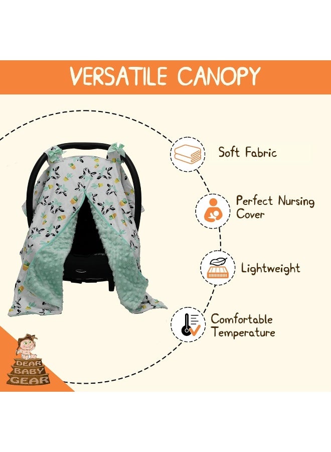 Dear Baby Gear Carseat Canopy - Car Seat Cover with Snap Opening for Girls & Boys - Infant Car Chair Canopies - Floral & Farm Prints - Nursing Covers -39"x32" (Cows and Cactus, Mint Dot) - Image 3