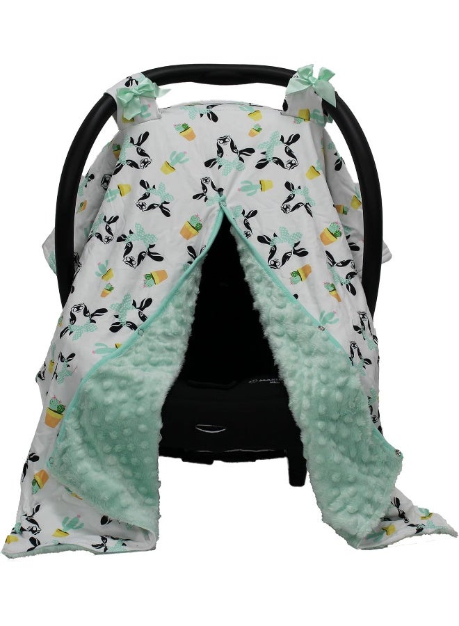 Dear Baby Gear Carseat Canopy - Car Seat Cover with Snap Opening for Girls & Boys - Infant Car Chair Canopies - Floral & Farm Prints - Nursing Covers -39"x32" (Cows and Cactus, Mint Dot) - Image 1