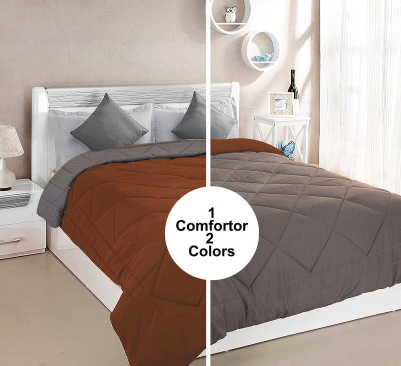 ManavRachit Glace Cotton Reversible AC Comforter King Size Microfiber Filled 200 GSM Pack of 1 Coffee Grey - Image 2