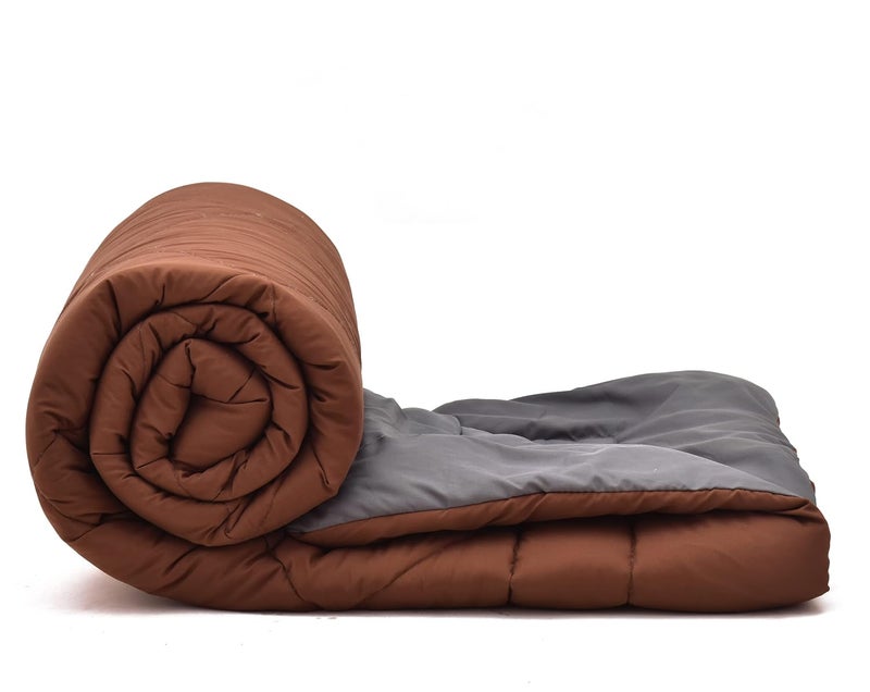 ManavRachit Glace Cotton Reversible AC Comforter King Size Microfiber Filled 200 GSM Pack of 1 Coffee Grey - Image 1