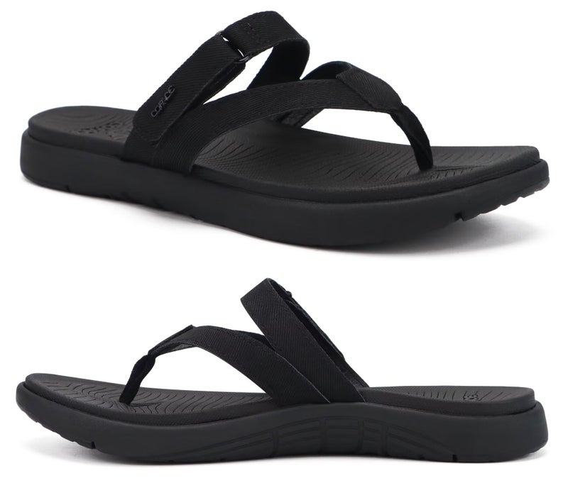 COFACE Womens Orthopedic Flip Flops Ladies Slip On Athletic Yoga Mat Memory Foam Cushioned Recovery Walking Thong Sandals Summer Beach Pool Slippers Plantar Fasciitis Arch Support All Black Size 7 - Image 1
