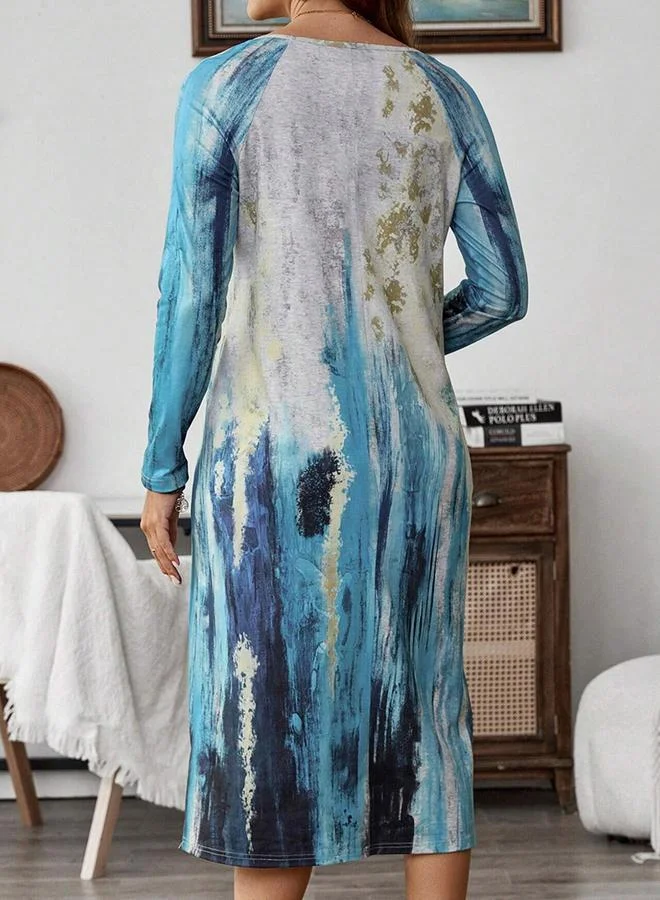 تايك تو فستان ميدي بأكمام طويلة وطبعة ألوان مائية