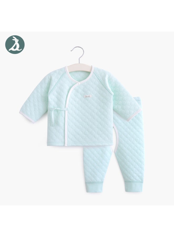 Newborn Baby Monk Suit Set Three-layer Warmth Tied Shoulder Shirt Adjustable Open-crotch Pants Cotton Inside And Outside Winter Set - Image 1