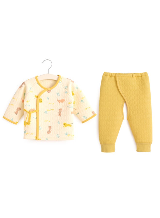 Newborn Baby Monk Suit Set Three-layer Warmth Tied Shoulder Shirt Adjustable Open-crotch Pants Cotton Inside And Outside Winter Set - Image 5
