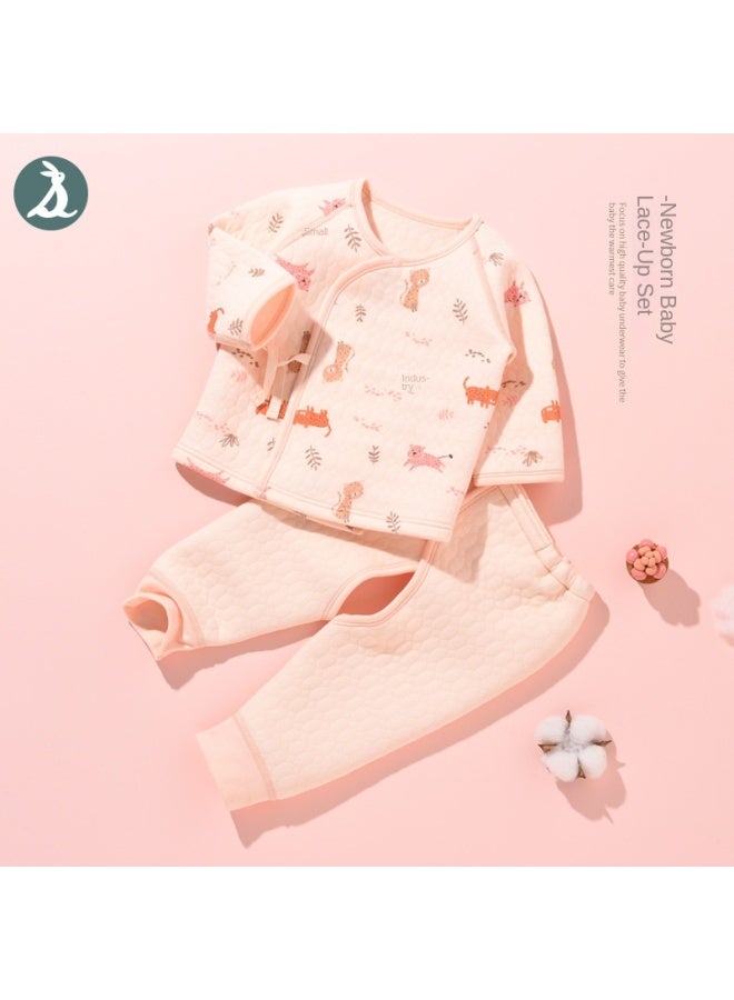 Newborn Baby Monk Suit Set Three-layer Warmth Tied Shoulder Shirt Adjustable Open-crotch Pants Cotton Inside And Outside Winter Set - Image 2
