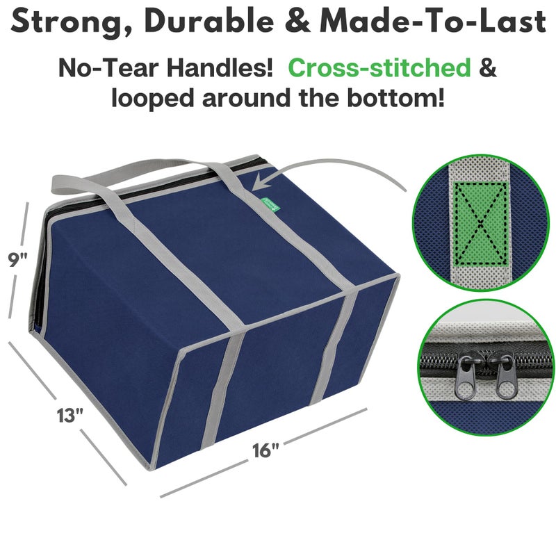 Creative Green Life XL Insulated Reusable Grocery Bags (2-Pack) - Premium Quality Cooler Bags with Hard Bottom Insert - Stands Upright, Machine Washable, Sturdy Zipper - Insulated Bag for Food Delivery Bag (Navy Blue) - Image 5