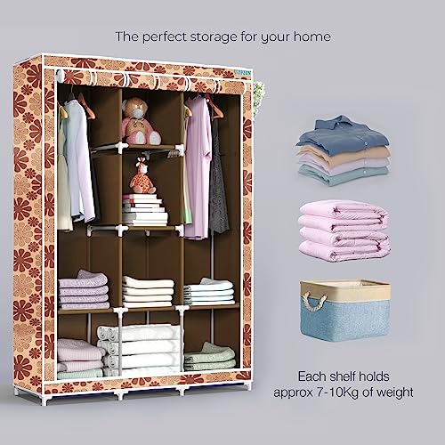 FLIPZON Metal 6 + 2 Shelves 3 Door Fancy Collapsible Wardrobe For Clothes Racks With Zip Door Cover & Side Pockets, Foldable Diy(Do-It-Yourself), Grey - Image 2