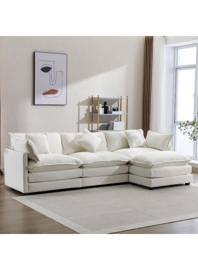 Comfynest Comfynest L Shape Teddy Sofa Modern Nordic Style Sectional Couch For Small Living Rooms (Beige)  - Image 1