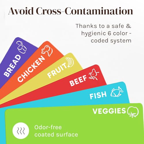 Cooler Kitchen Extra Thick Flexible Plastic Cutting Board Mats with Food Icons & EZ-Grip Waffle Back, (Set of 6) Dishwasher Safe - Image 4