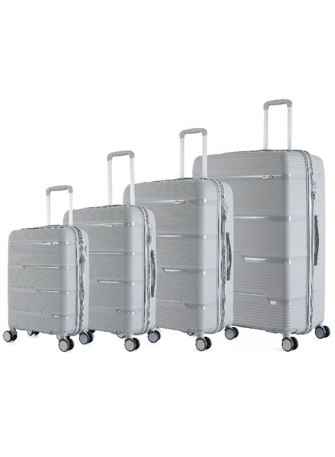 اتش تي طقم حقائب سفر H.T مكون من 4 قطع - حقائب سفر متينة ذات غلاف صلب مزودة بعجلات دوارة ومقبض تلسكوبي وسحابات مضادة للسرقة (38/65/100/145 لتر، طقم سفر خفيف الوزن) (رمادي فضي، طقم من 4 قطع 20/24/28/32 بوصة) - Image 2