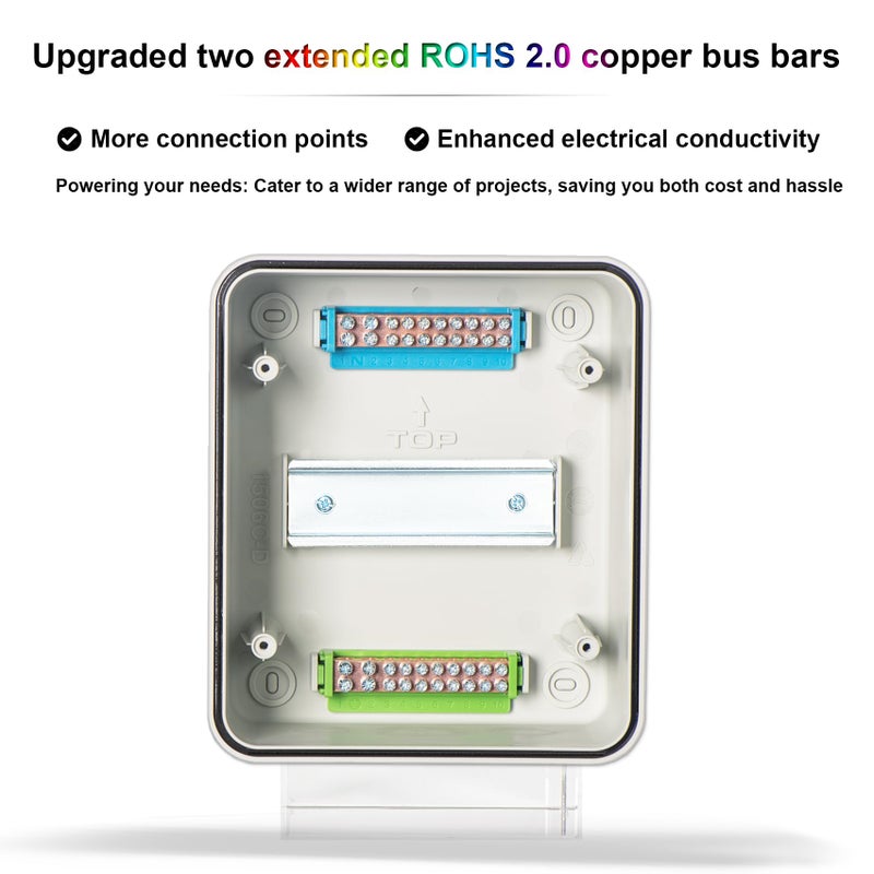 Qilipsu Next-Generation 6 Way Circuit Breaker Box  Ul94-V0 Pc/Abs Alloy Plastic Ip65 Waterproof Din Rail Enclosure With Bus Bars  Solar Power Distribution Panel For Indoor And Outdoor Use - Image 3