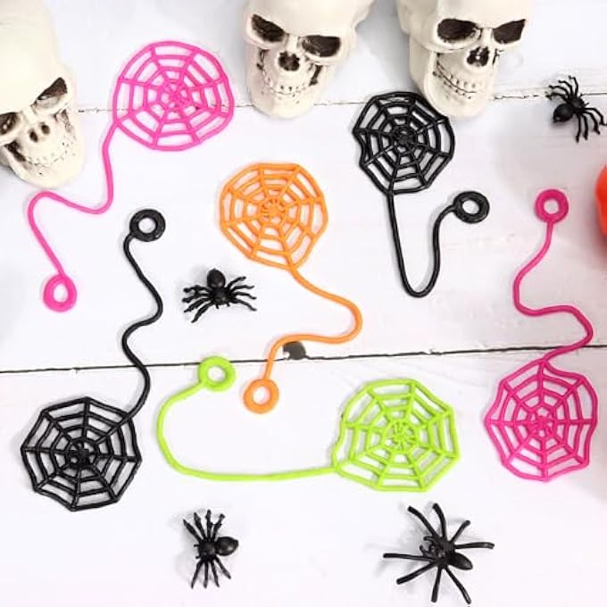 VICROIC 24 PCS Sticky Spider Web for Kids, 5.1 Inches Cobweb Sticky Hand Toys, Halloween Spider Party Favors for Goodie Bag Stuffers, Birthday, Classroom Prizes Supplies (4 Colors) - Image 4