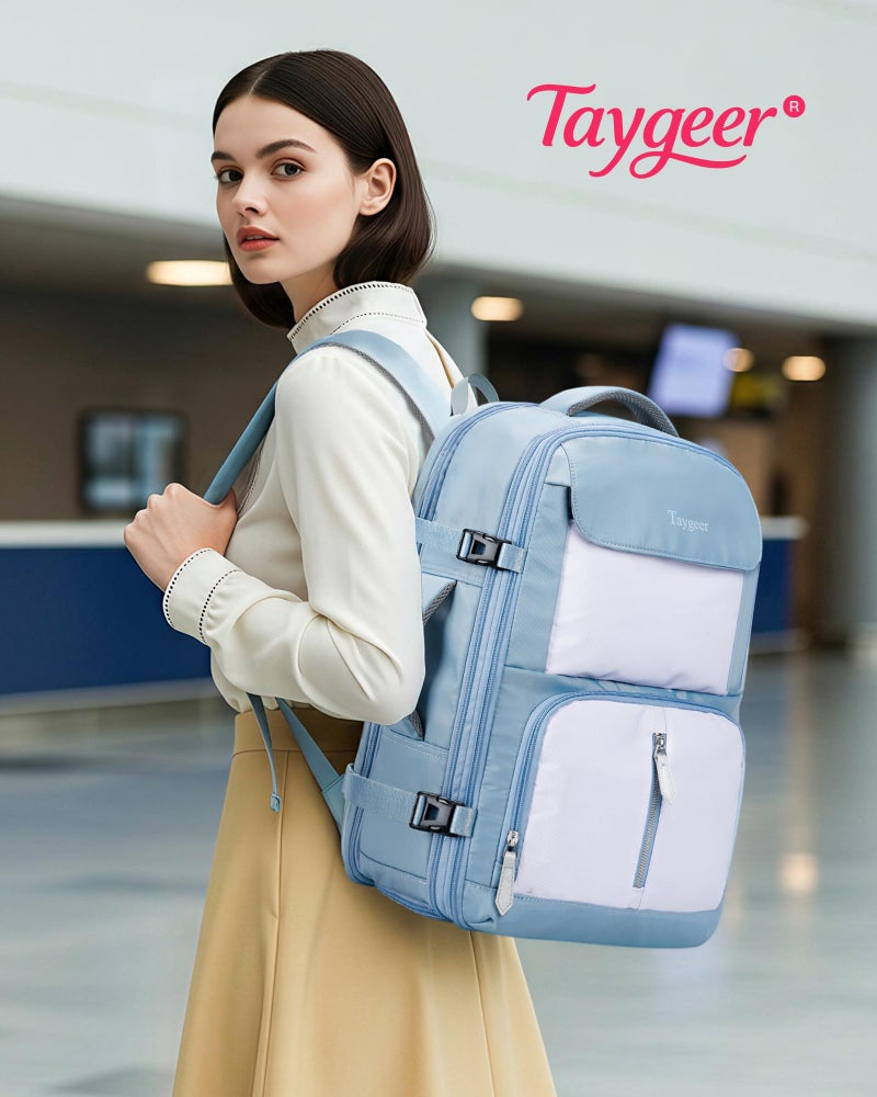 Taygeer Frontier Airlines Personal Item Bag, Expandable 18x14x8 Inches Travel backpack with Hidden Shoe Compartment, TSA Approved Personal Item Backpack Fits 15.6" Laptop for Women Weekender,Blue - Image 2