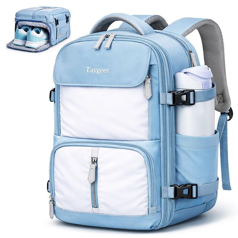 Taygeer Frontier Airlines Personal Item Bag, Expandable 18x14x8 Inches Travel backpack with Hidden Shoe Compartment, TSA Approved Personal Item Backpack Fits 15.6" Laptop for Women Weekender,Blue - Image 1