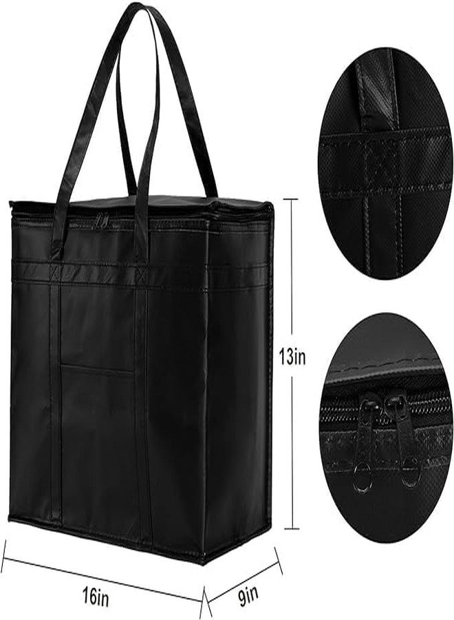 Whimsical Insulated Reusable Grocery Bag, Food Delivery Bag, Durable, Heavy Duty, Large Size, Stands Upright, Collapsible, Sturdy Zipper, Reusable and Sustainable (Black) - Image 2