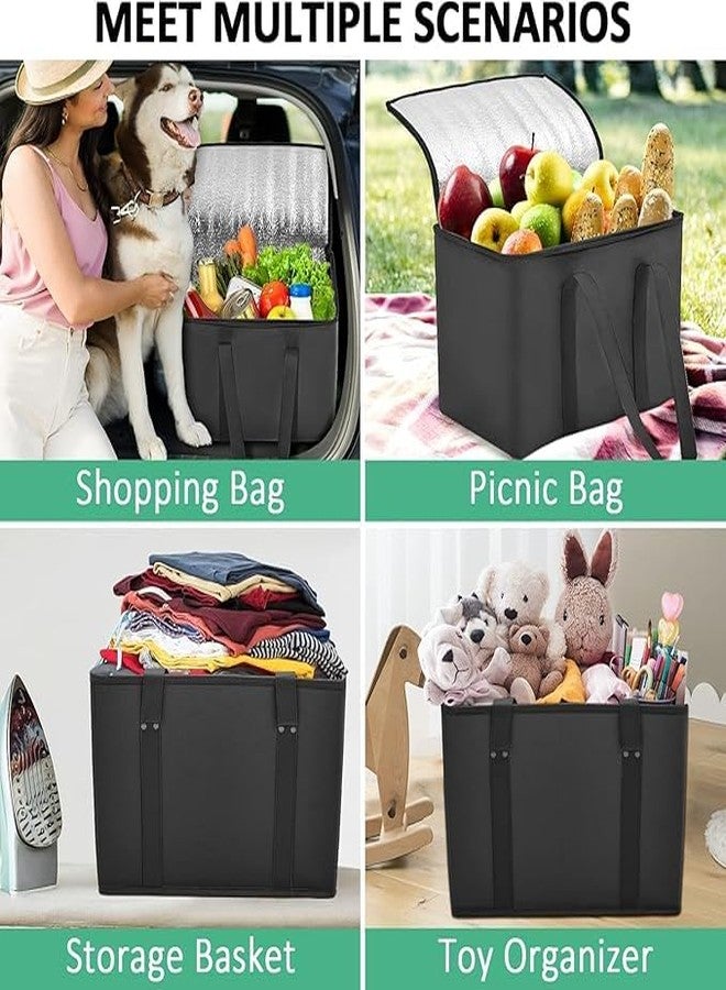 Whimsical Insulated Reusable Grocery Bag, Food Delivery Bag, Durable, Heavy Duty, Large Size, Stands Upright, Collapsible, Sturdy Zipper, Reusable and Sustainable (Black) - Image 4