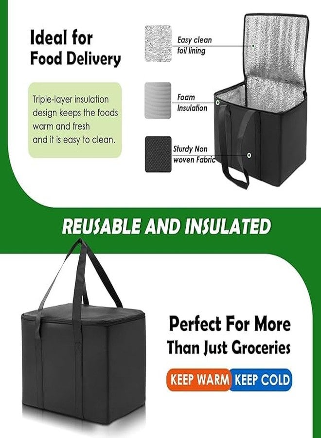 Whimsical Insulated Reusable Grocery Bag, Food Delivery Bag, Durable, Heavy Duty, Large Size, Stands Upright, Collapsible, Sturdy Zipper, Reusable and Sustainable (Black) - Image 5