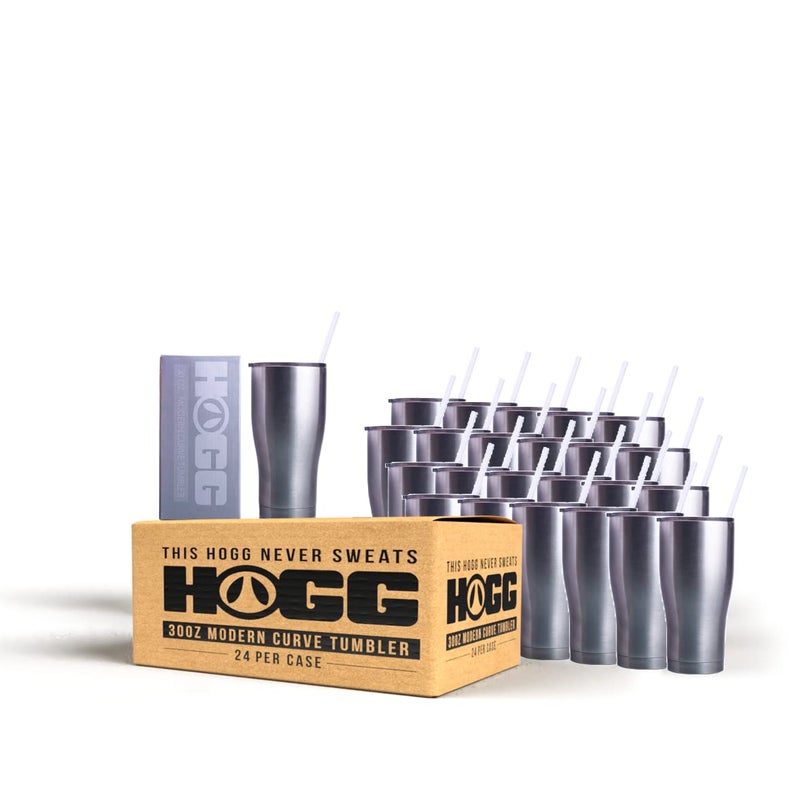 Hogg Hogg Modern Curve 30 oz Tumbler 24 Units Stainless Steel Tumblers Bulk Metal Tumblers with Lids and Straws Stainless Steel Insulated Tumblers Bulk DIY Tumbler Silver Tumbler 30 oz 