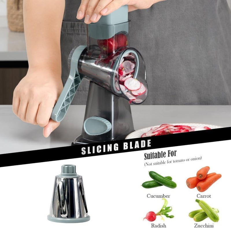 Badelite Cheese Grater Vegetable Cheese Shredder Slicer Grater for Kitchen 3 Changeable Blades for Cheese Potato Zucchini Nuts Chocolate (Grey Blue) - Image 2