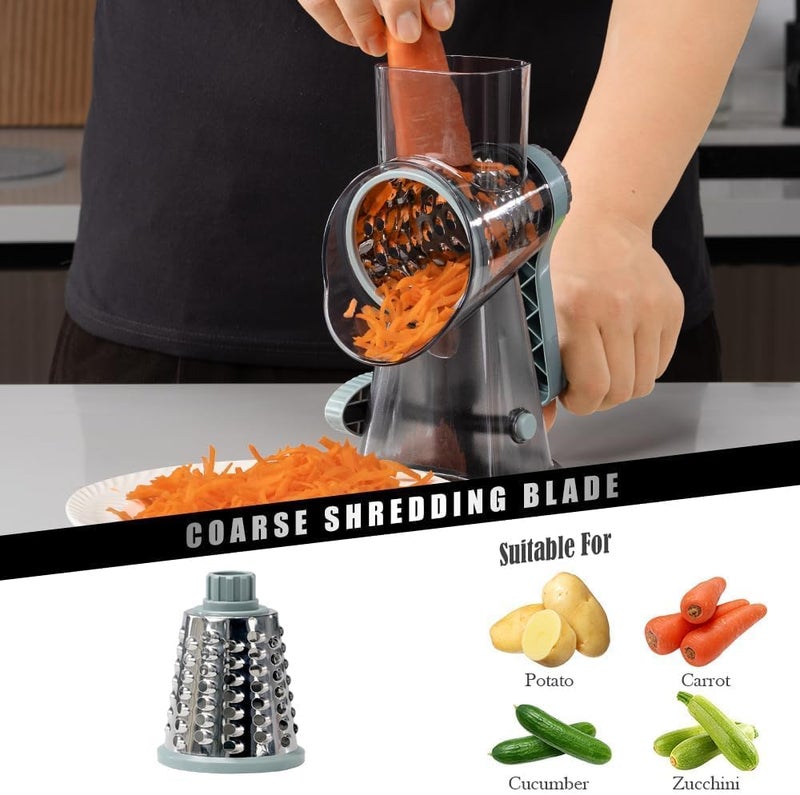Badelite Cheese Grater Vegetable Cheese Shredder Slicer Grater for Kitchen 3 Changeable Blades for Cheese Potato Zucchini Nuts Chocolate (Grey Blue) - Image 3