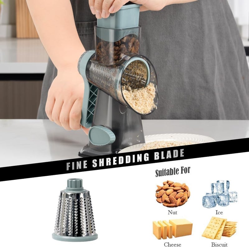 Badelite Cheese Grater Vegetable Cheese Shredder Slicer Grater for Kitchen 3 Changeable Blades for Cheese Potato Zucchini Nuts Chocolate (Grey Blue) - Image 4