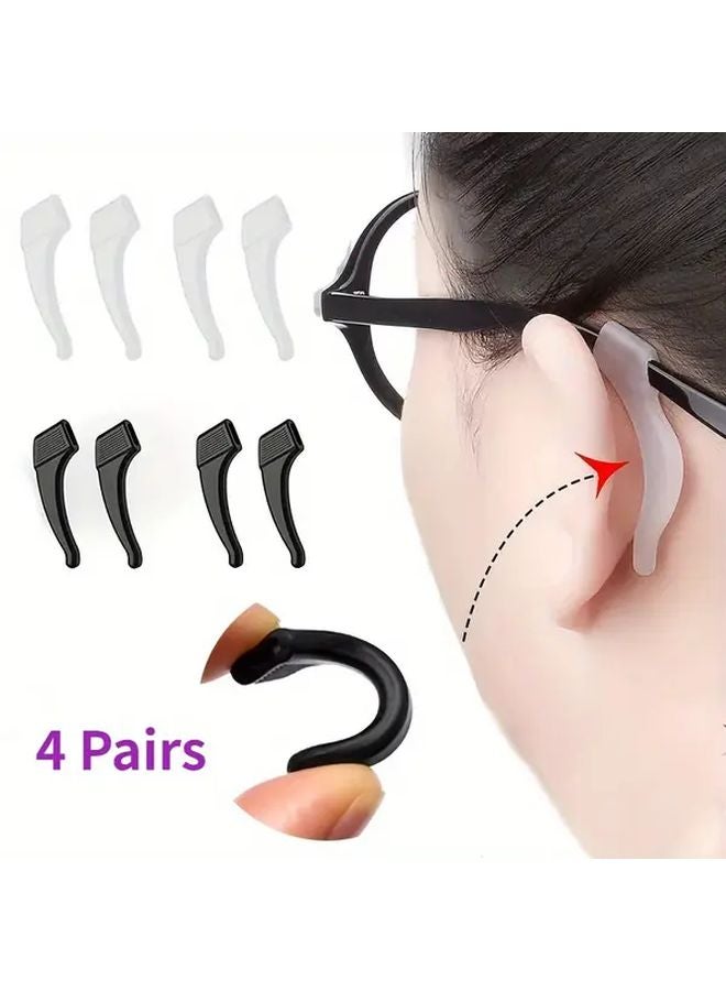 4 Pairs Anti Slip Glasses Ear Hooks 2 Black 2 Transparent Comfortable Elastic Strap - Image 1