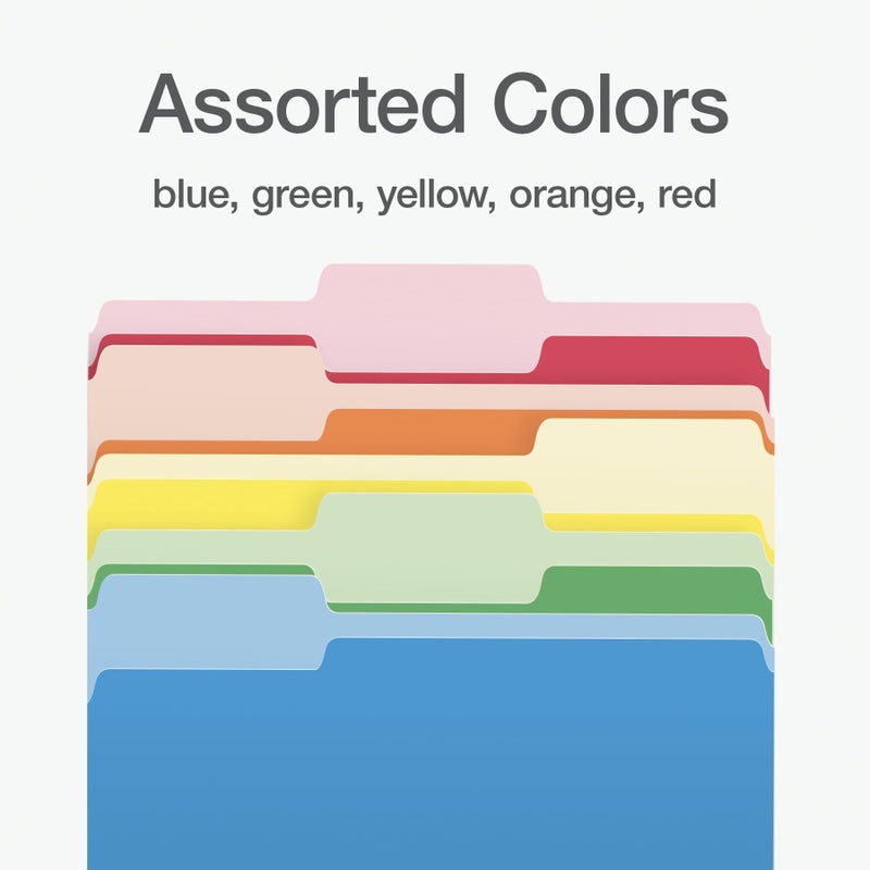 Pendaflex File Folders, 100 Pack, Letter Size (8.5" x 11"), 3 Tabs, Durable Paper, 5 Colors: Blue, Green, Red, Yellow, Orange, Coding for School, Office & Home Document Organization - Image 3