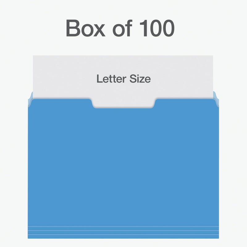 Pendaflex File Folders, 100 Pack, Letter Size (8.5" x 11"), 3 Tabs, Durable Paper, 5 Colors: Blue, Green, Red, Yellow, Orange, Coding for School, Office & Home Document Organization - Image 2