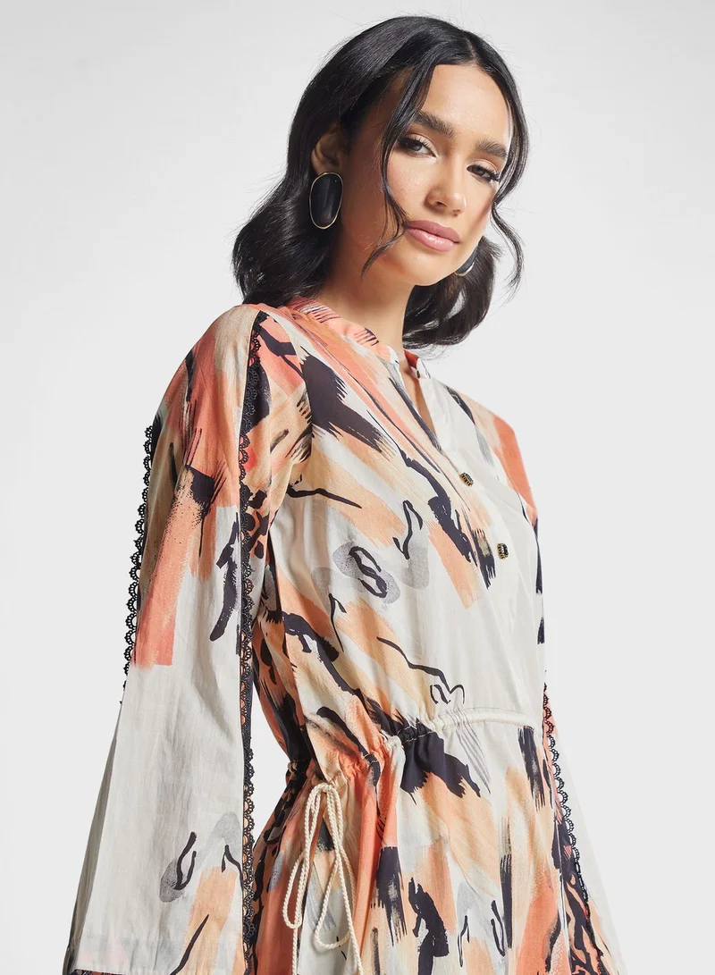 Nishat Linen Flare Sleeve Drawstring Detail Kurti