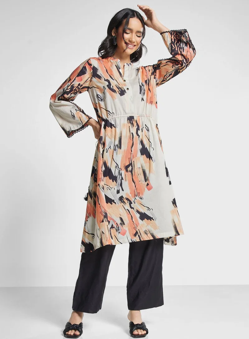 Nishat Linen Flare Sleeve Drawstring Detail Kurti