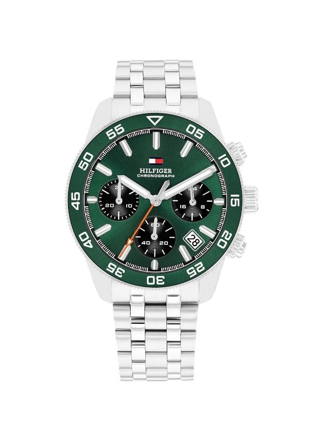 Tommy Hilfiger TH85 Men’s Analog Watch – Green Dial, Silver Stainless Steel Strap, Quartz Movement (1792214) - Image 1