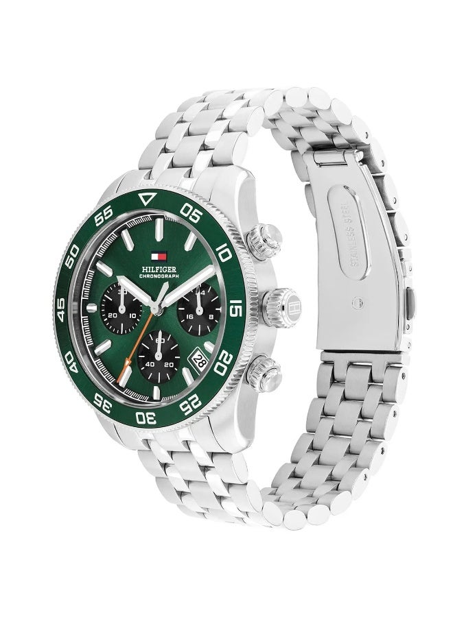 Tommy Hilfiger TH85 Men’s Analog Watch – Green Dial, Silver Stainless Steel Strap, Quartz Movement (1792214) - Image 2