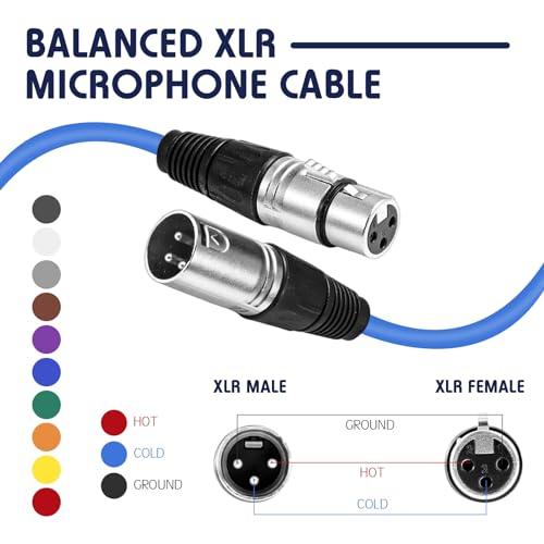 Copkim 10 Pack XLR 6 ft Mixed Color Cables 3 Pins Balanced Rainbow Microphone Mic Cable Male to Female Mic Cable for Microphone, Mixer, Recording Studio, Podcast - Image 3